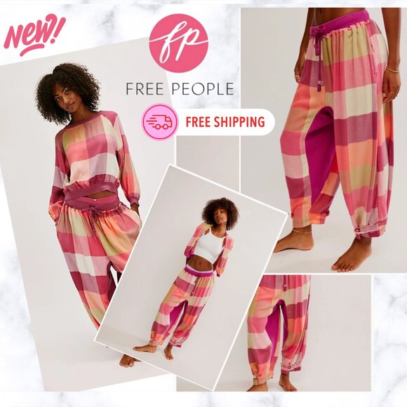 Free People Other - FREE PEOPLE Flannel Pajamas Hippie Boho Sugar Cookie Pink Coral Pattern NWT SET